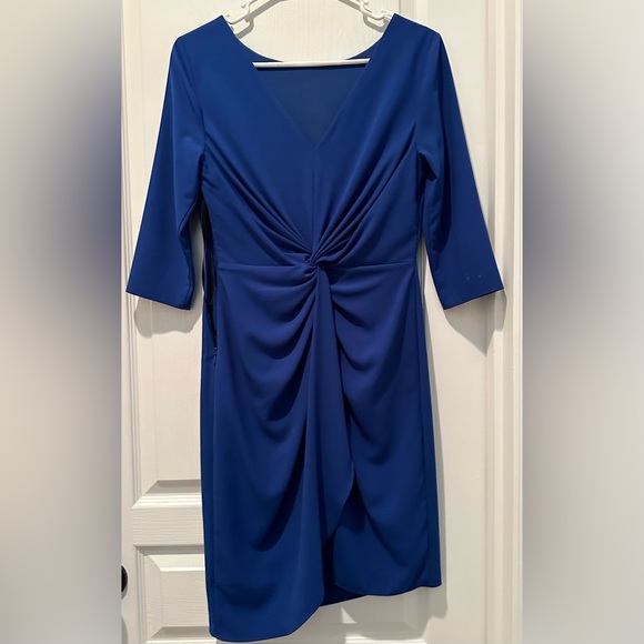 Halston Heritage 3/4 Sleeve Bateaux Neck Asymmetric Sheath Dress w Twist Back - Picture 7 of 8